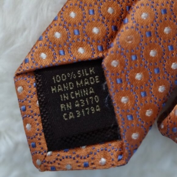 Tasso Elba 100% Silk Tie Orange Geometric Dot Pattern Classic Mens Necktie - Picture 3 of 5